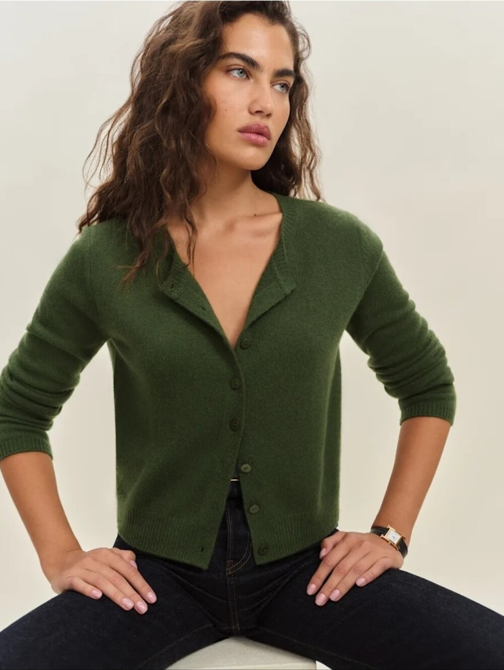 Reformation Clara Cashmere Crew Cardigan Green - Size XS